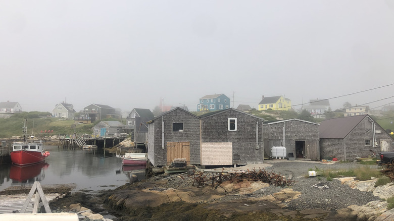 Peggy's Cove, Nova Scotia, Canada on a foggy day.