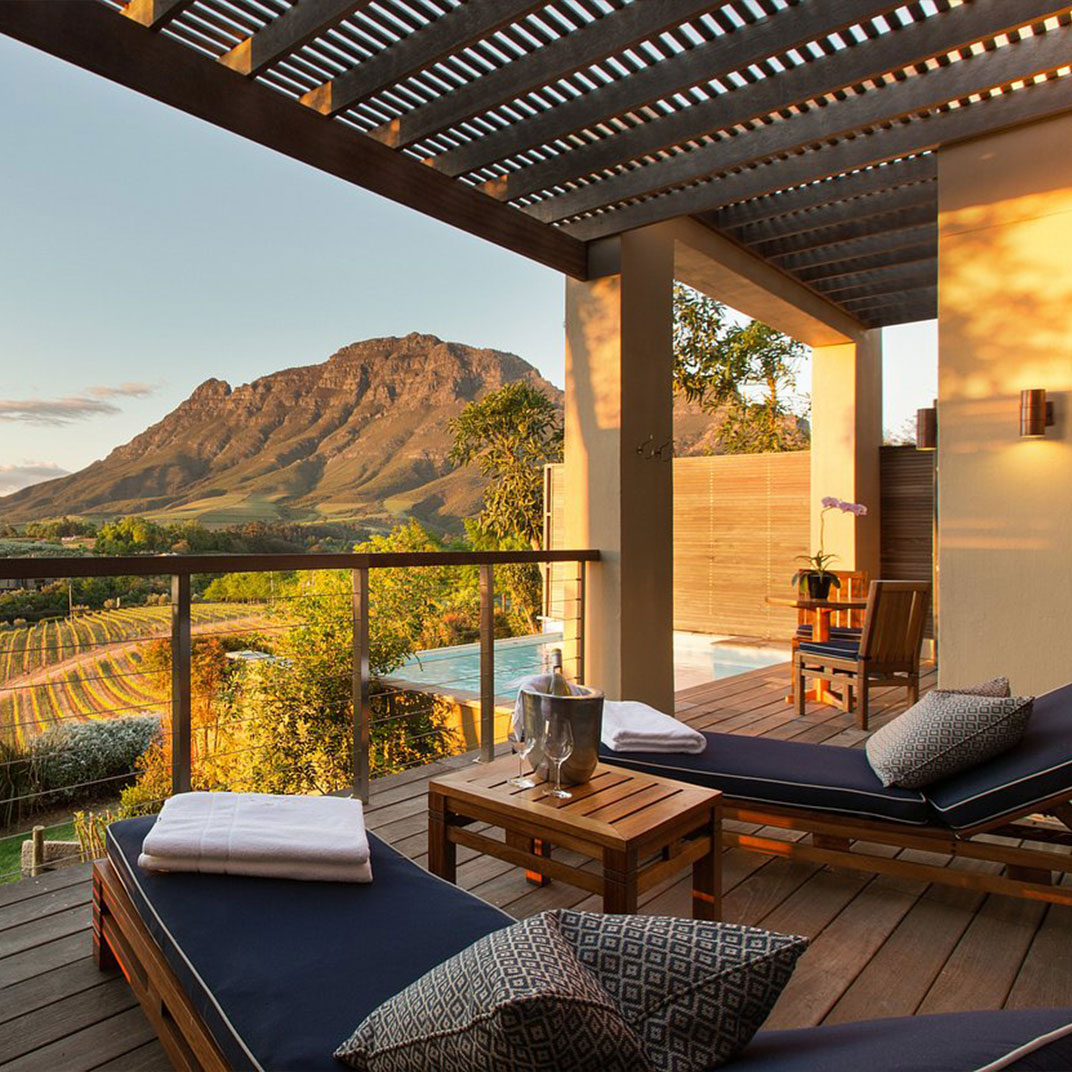 The hotel boasts a winery, tasting room and restaurant on property. © Delaire Graff Estate