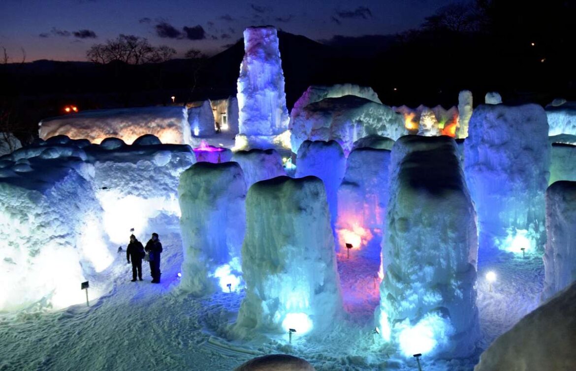 Winter Festival Featuring Forest of Ice Sculptures Starts in Hokkaido, Illuminated Transparent Ice Makes Magical Scene