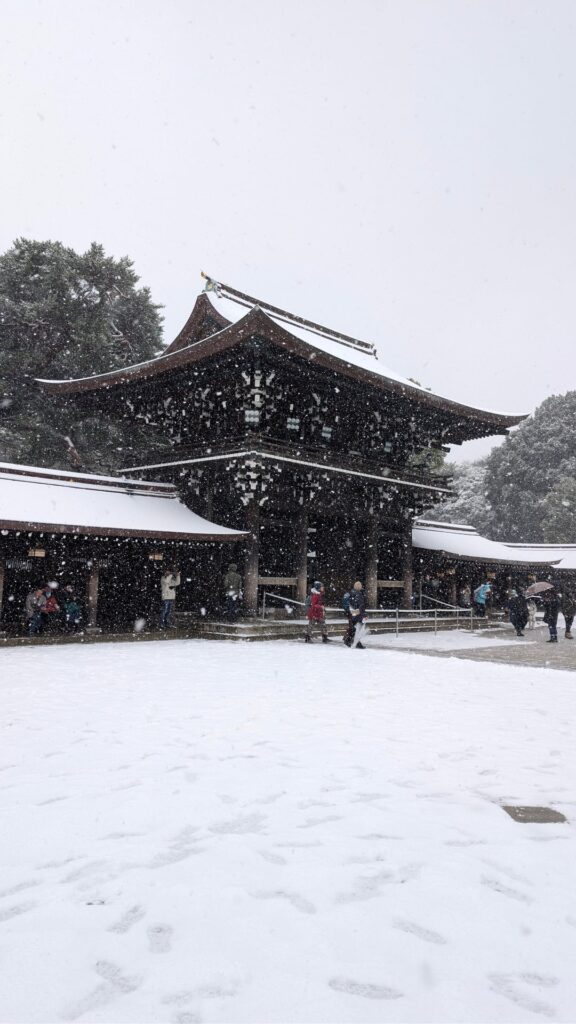 Meiji Shrine turned into a snowy world