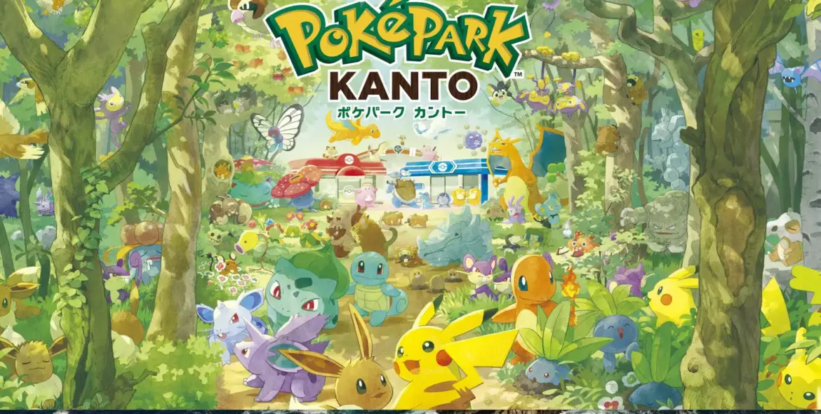 World’s first outdoor Pokémon theme park opens in Japan, tickets sold out till April Illustrated PokéPark Kanto poster showing Pikachu and other Pokémon characters in a forest setting with park buildings in the background