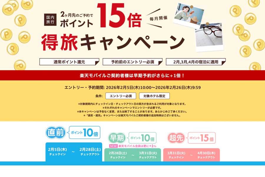 Rakuten Travel Launches “Tokutabi Campaign” Offering Up to 15x Points on Domestic Stays in Japan Rakuten Travel Launches “Tokutabi Campaign” Offering Up to 15x Points on Domestic Stays in Japan