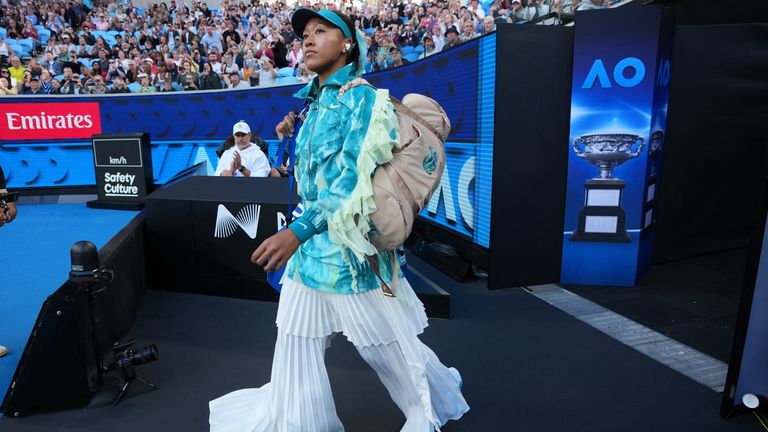 Naomi Osaka of Japan walks onto court for her second round match against Sorana Cirstea of Romaniaat the Australian Open tennis championship