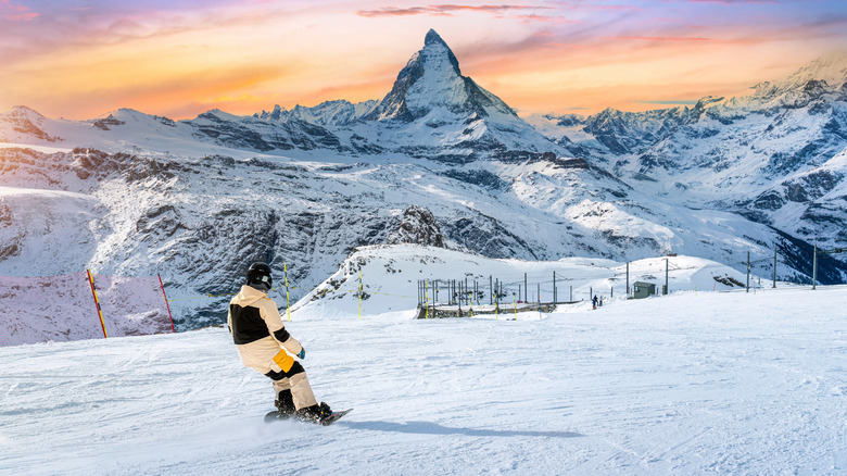 The Matterhorn as seen from a ski slope near Zermatt, Switzerland.