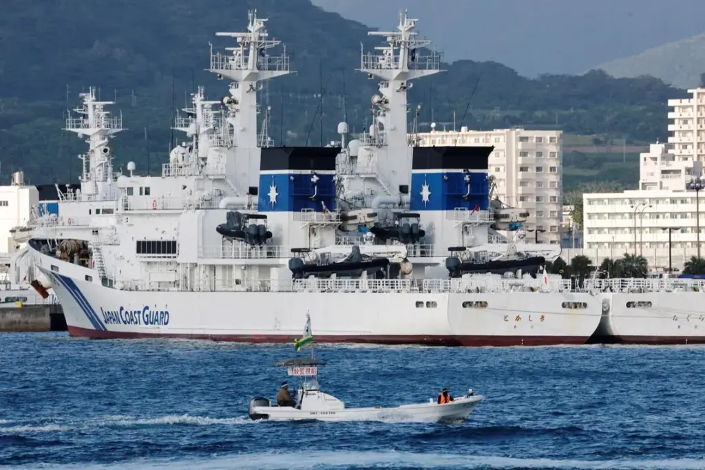 Japan Coast Guard ships are docked at a port in Ishigaki, Okinawa Prefecture, Japan, on Jan 13.