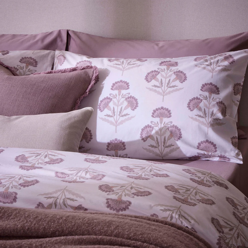 Kyoto 200 Thread Count Duvet Cover & Pillowcase Set - Lotus Flower - Heather