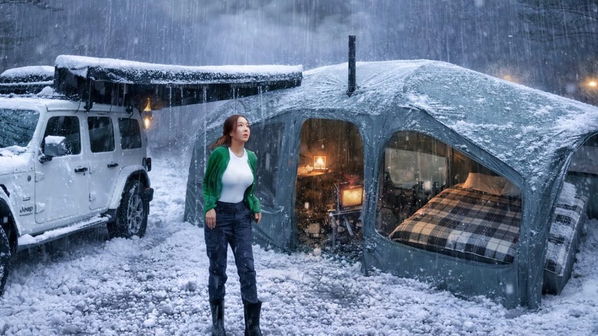 Rain, Hail, and Snow... 2 - Room Inflatable Tent Camping in the Cliff Forest