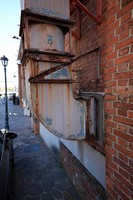 The vents from its days as a warehouse remain intact, with their colors faded, as seen in the city of Osaka's Minato Ward, Feb. 19, 2026. (Mainichi/Masashi Mimura)