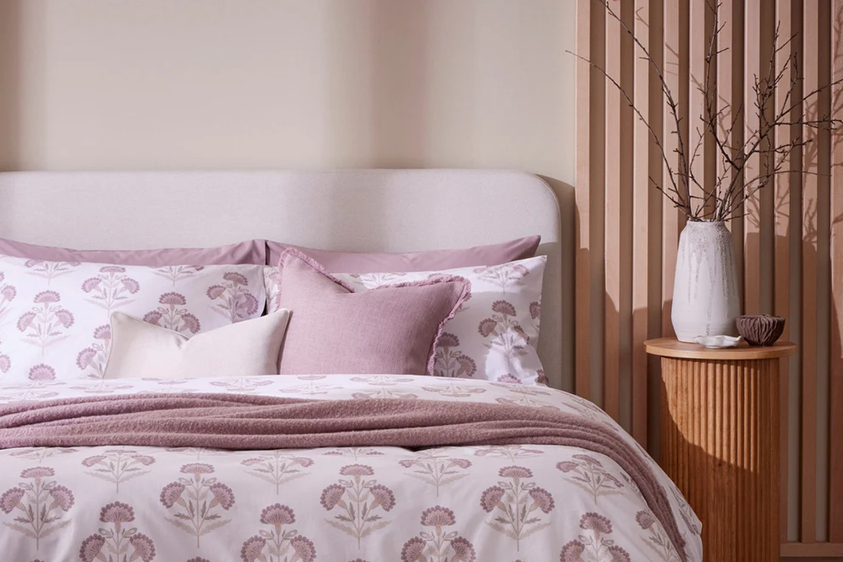 Kyoto 200 Thread Count Duvet Cover & Pillowcase Set - Lotus Flower - Heather