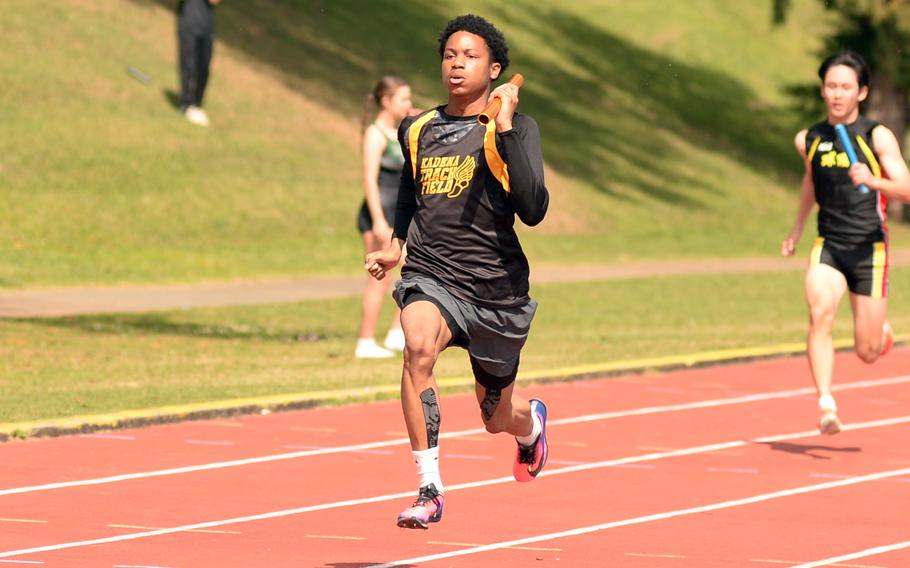 Dieudonne Kambeya is the anchor in the 400 relay.