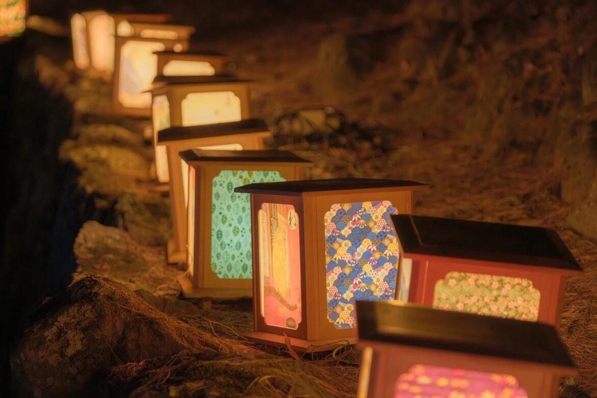 Lanterns lighting a path