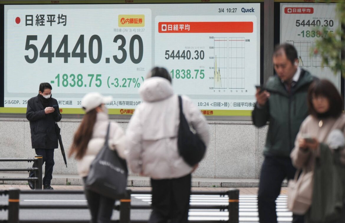 Tokyo stocks drop for third day on war in Middle East and growing uncertainty