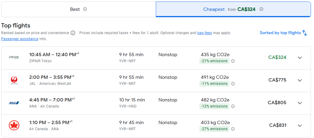 flights japan vancouver