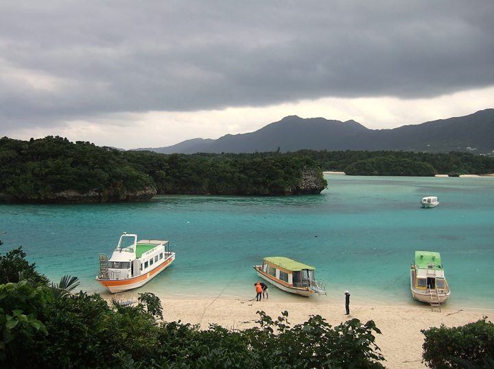 Moored boats at Kabira Bay, Yaeyama islands, Japan