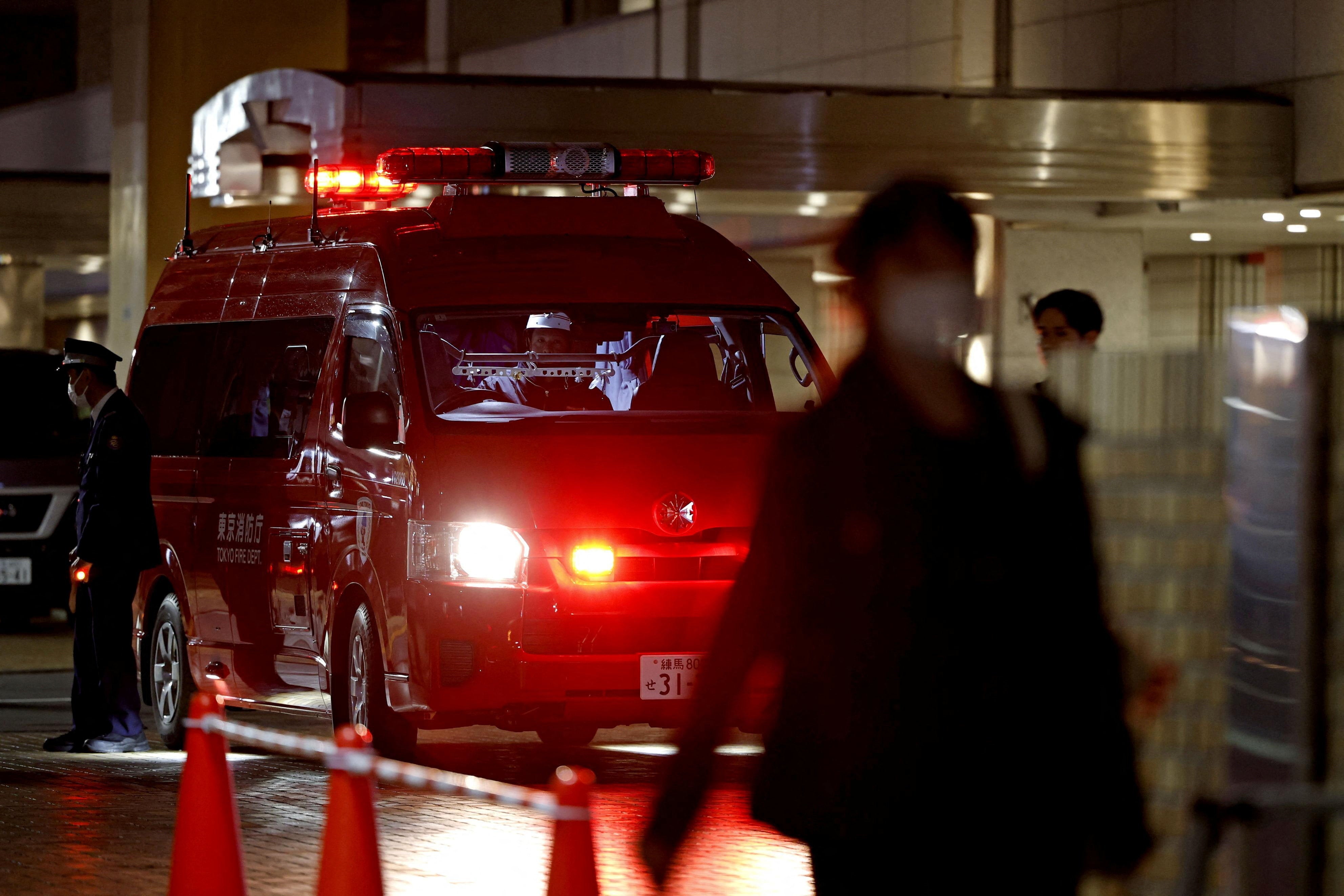 A Tokyo Fire Department's van in front of the commercial complex on Thursday