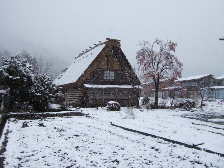 Snowy traditional house in Shirakawago