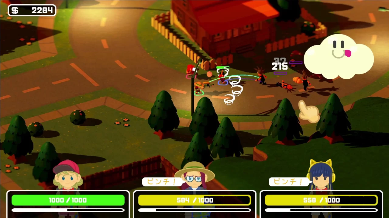 The three main characters fight punk enemies during sunset in Summer Road. 