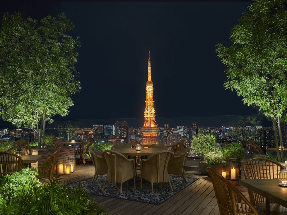 rooftop terrace view of tokyo tower at night rooftop terrace view of tokyo tower at night