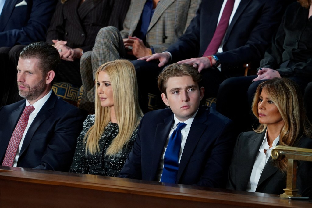 Eric Trump, Ivanka Trump, Barron Trump and Melania Trump attend the State of the Union address.