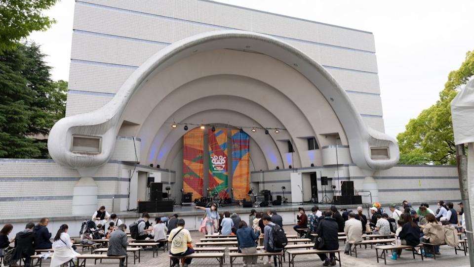 Shibuya, Tokyo, Japan - May 14th 2023: The music stage at the Okinawa Festival at Yoyogi Park, where you can enjoy delicious Okinawan food, beer and music. 