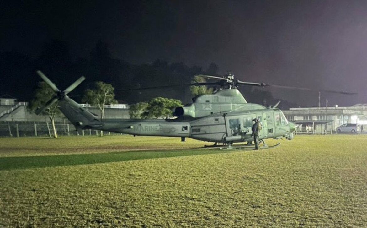 U.S. helicopter lands at Okinawa baseball field during youth practice