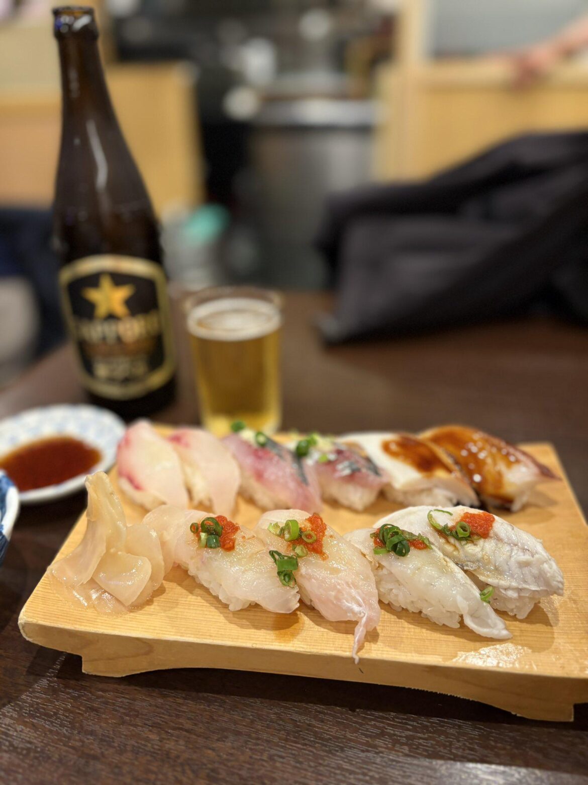 今夜は寿司とビール