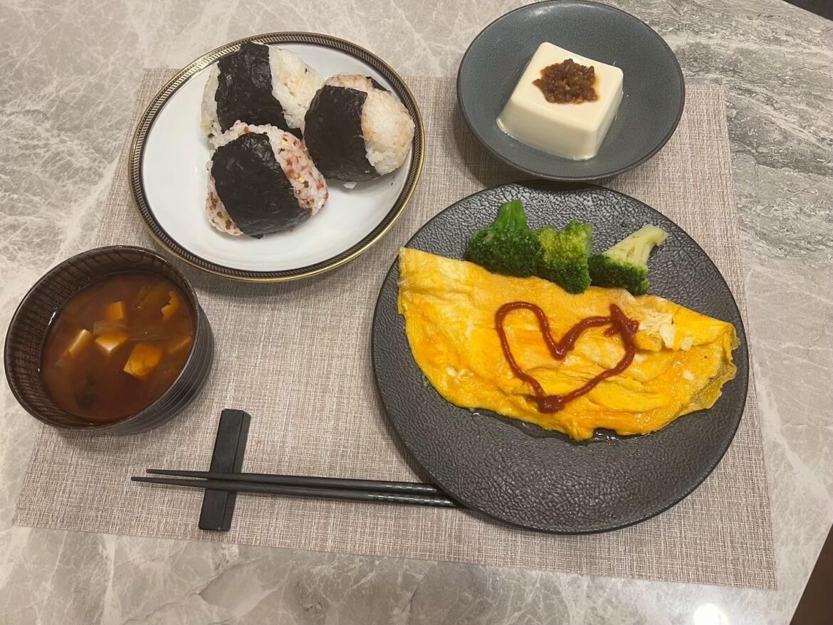 Homemade Japanese Breakfast Plate — Onigiri & Omelette Homemade Japanese Breakfast Plate — Onigiri & Omelette