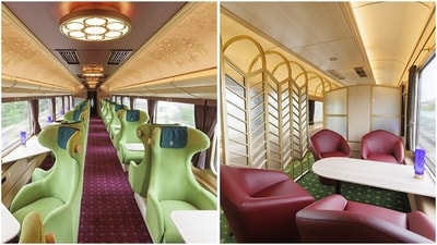 A look inside the luxurious seating area of the Aoniyoshi Limited Express. (https://www.kintetsu.co.jp/foreign/english/aoniyoshi/)