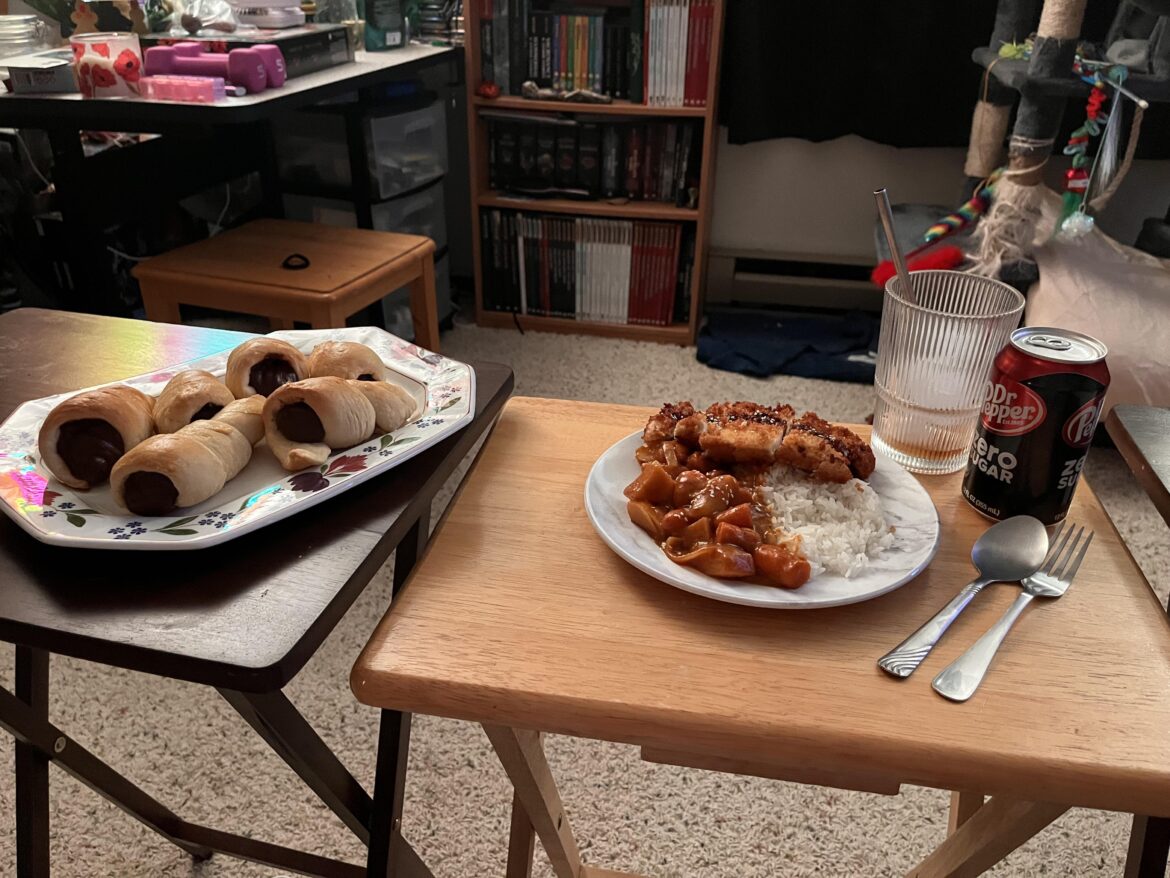 Homemade chocolate cornets and chicken katsu curry to watch lucky star :33