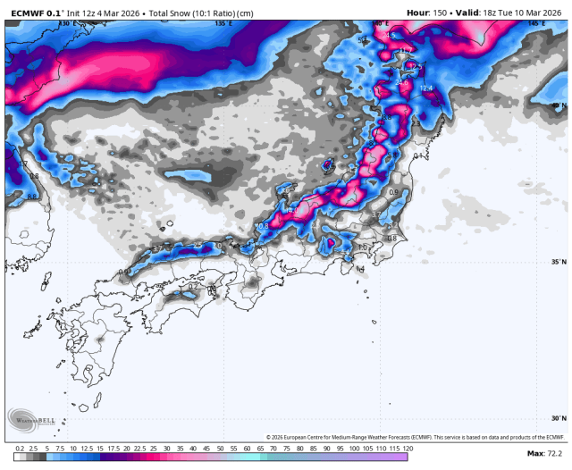 ECMWF snowfall forecast map