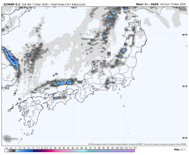 ECMWF snowfall forecast map