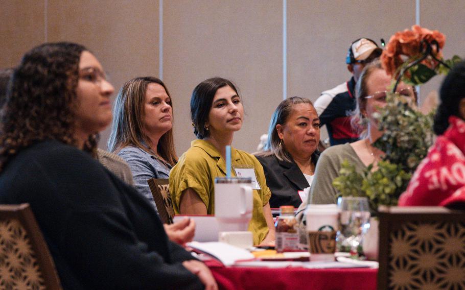 Military spouses photographed at the Okinawa Leadership Seminar at Rocker Enlisted Club on Kadena Air Base, Okinawa, Oct. 8, 2025.