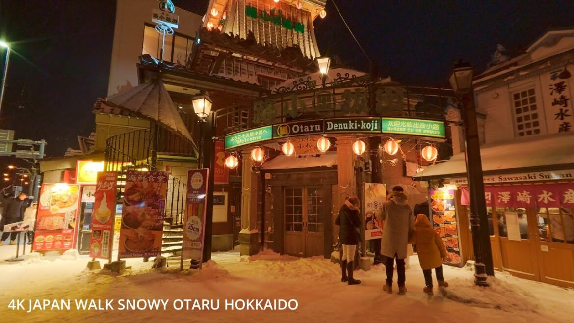 4K Japan Night Walk Snowy Otaru Hokkaido北海道小樽(冬)を歩く