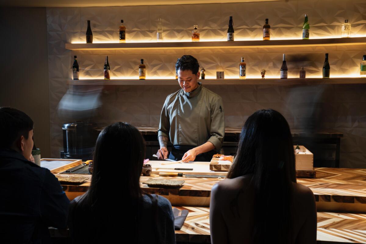 Chef Shimpei Shinohara prepares sushi at Naisho Omakase in Costa Mesa.