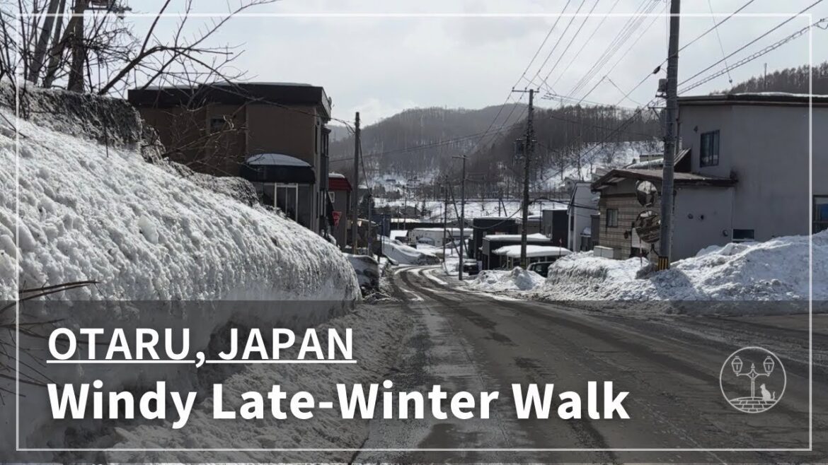 Japan Walking Tour in Otaru, Hokkaido | Windy Late-Winter Walk in Saiwai, Otaru