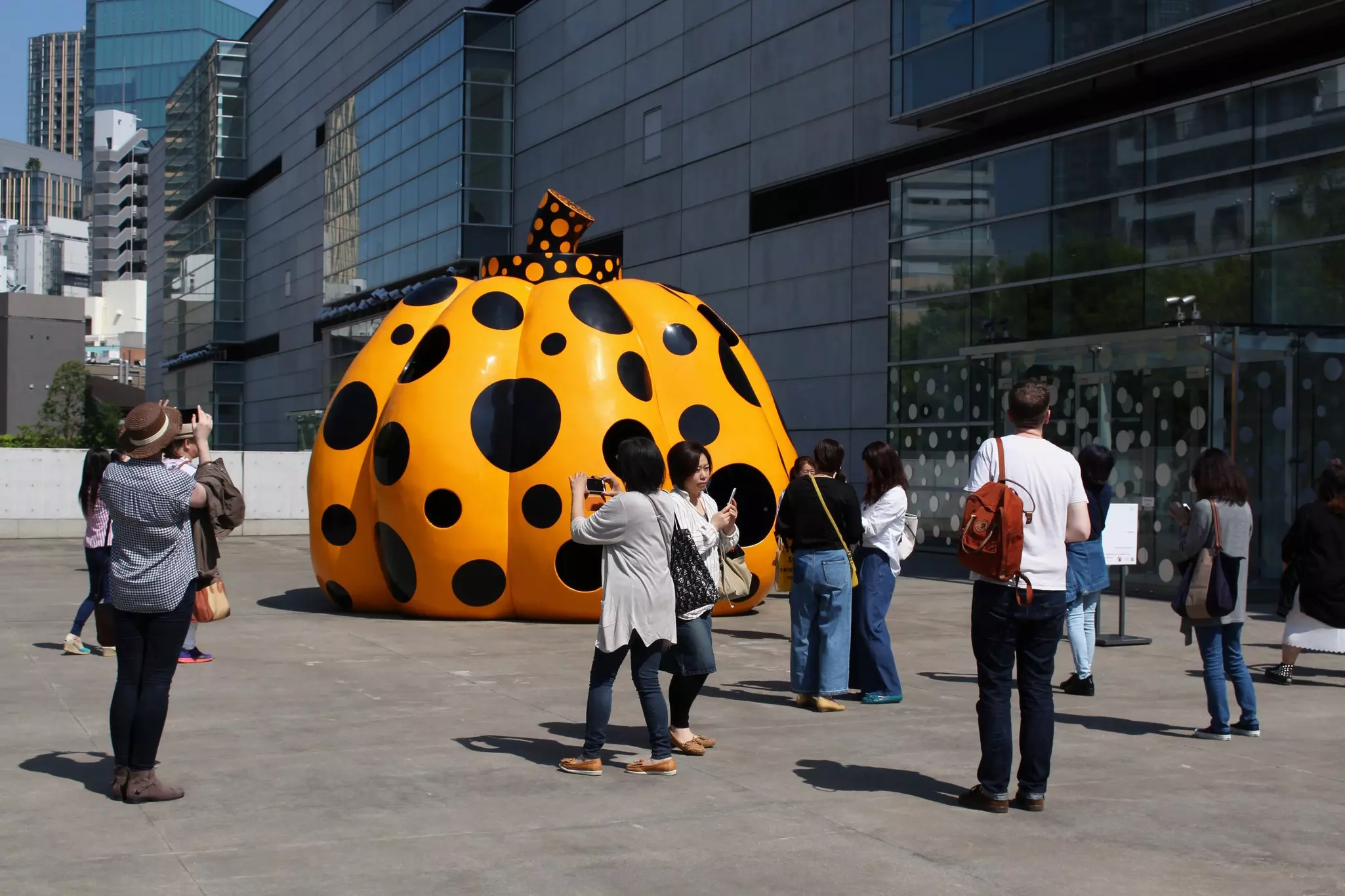A pumpkin by Yayoi Kusama at a temporary exhibition in Tokyo. 