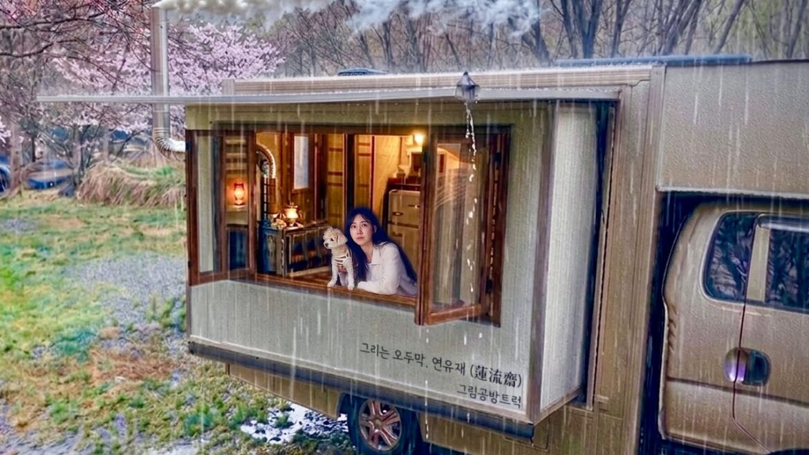 ☔️하루종일 내리는 봄비 속, 변신하는 트럭 오두막에서 강아지와 아늑한 우중차박캠핑 | 붓소리, 빗소리ASMR