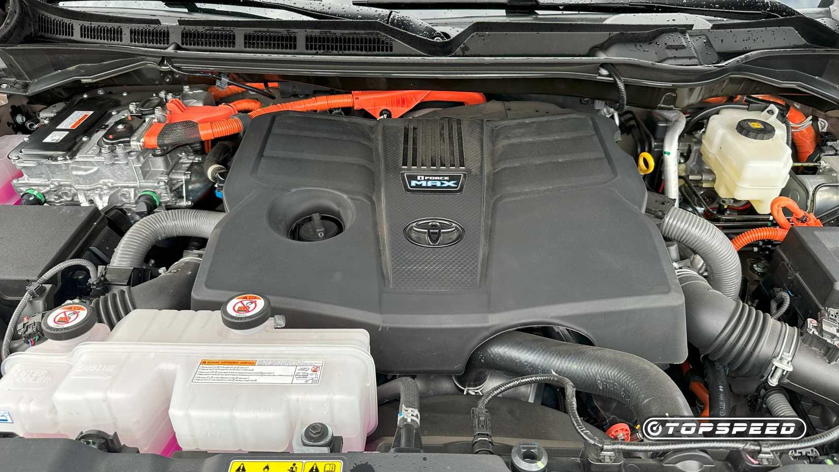 Underhood shot of a 2025 Toyota Tundra TRD Pro's i-Force Max Engine 