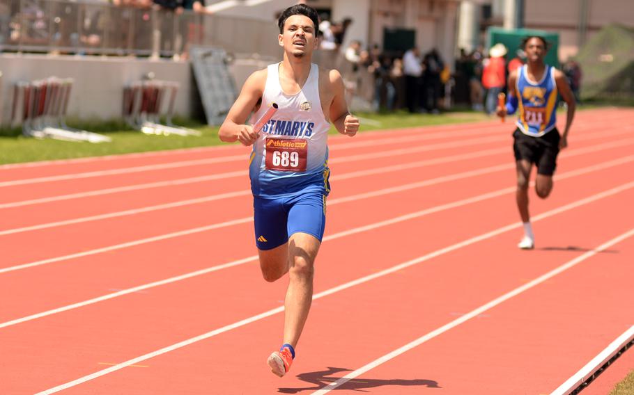 Noah Takato runs the anchor leg for a record-setting relay team.