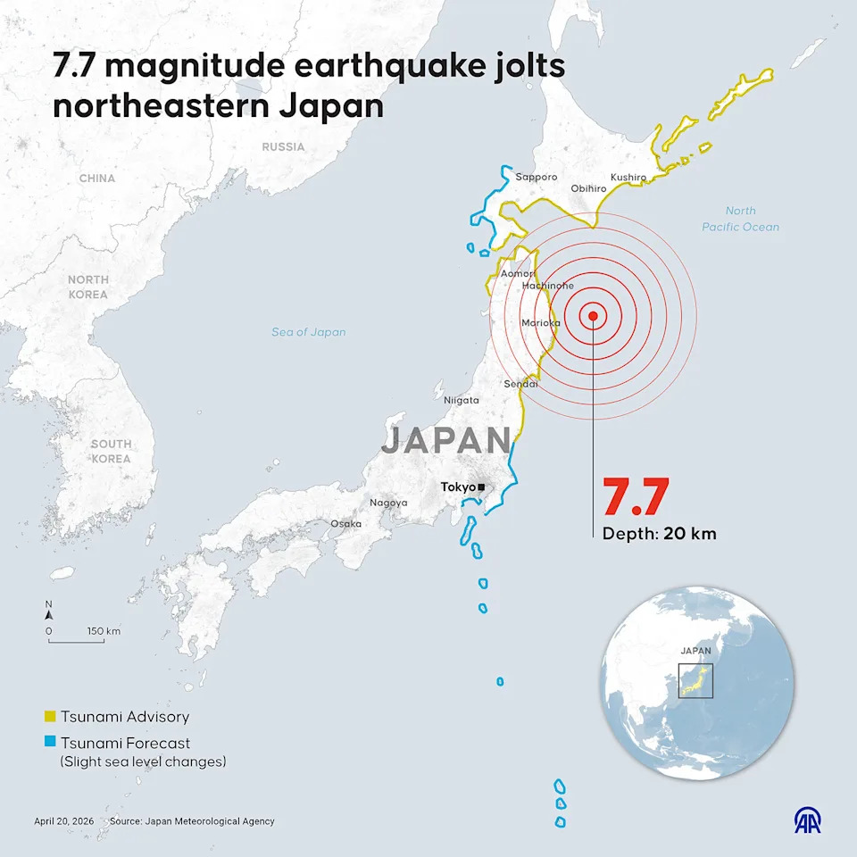 The 7.7 magnitude earthquake struck at a depth of 20 metres. Source: Getty