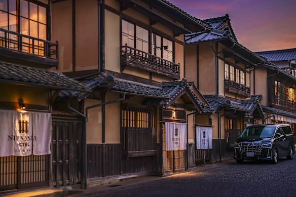 Dusk falls across one of the many preserved buildings that form the scattered Nipponia  Hotel in Ozu.