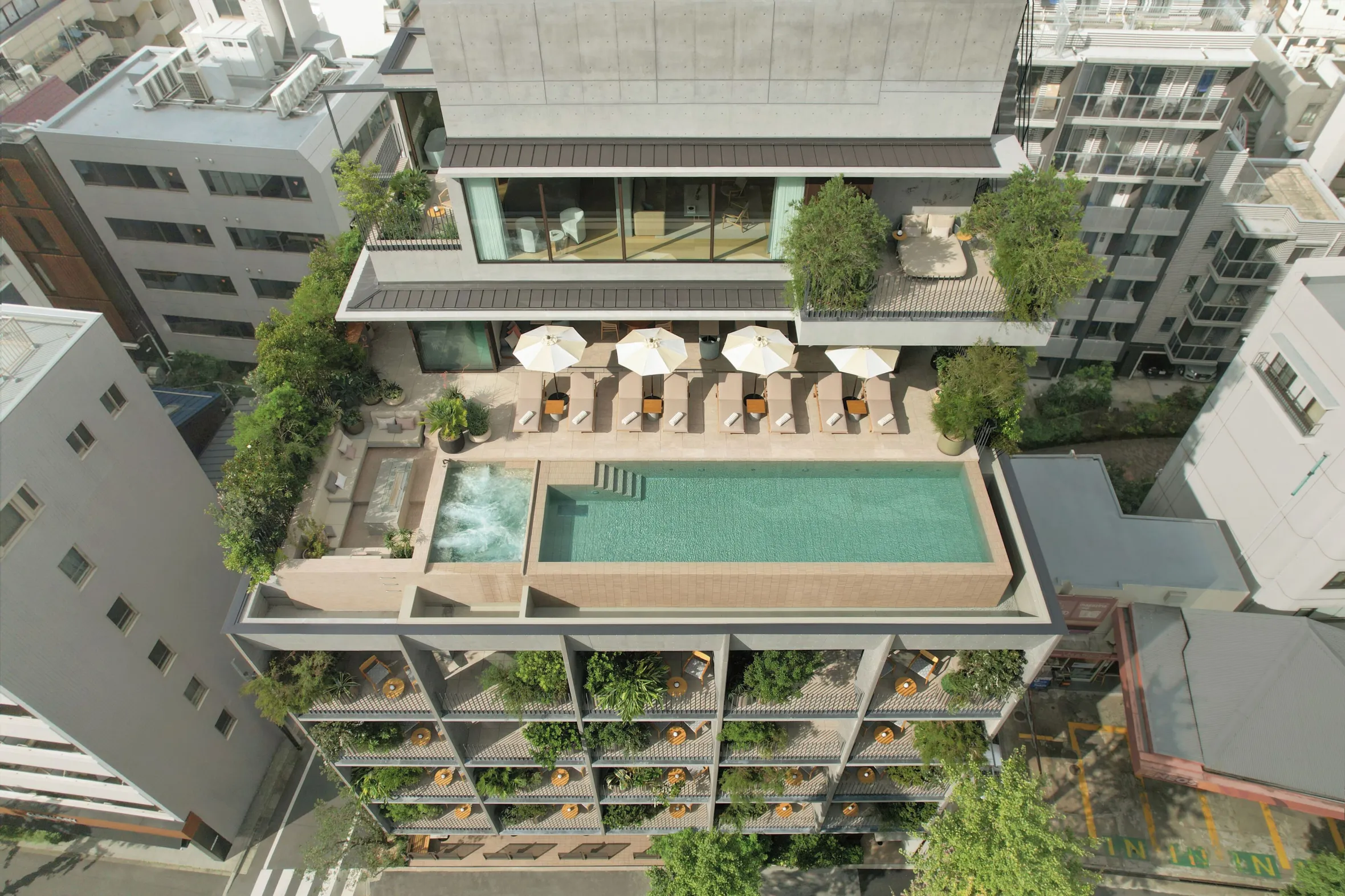 The rooftop pool at Trunk Hotel Yoyogi Park in Tokyo
