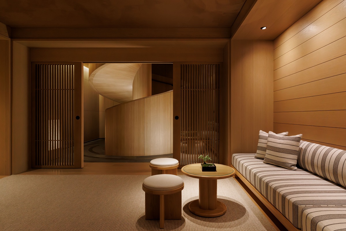 natural materials and curved surfaces in Capella Kyoto_Auriga Spa
