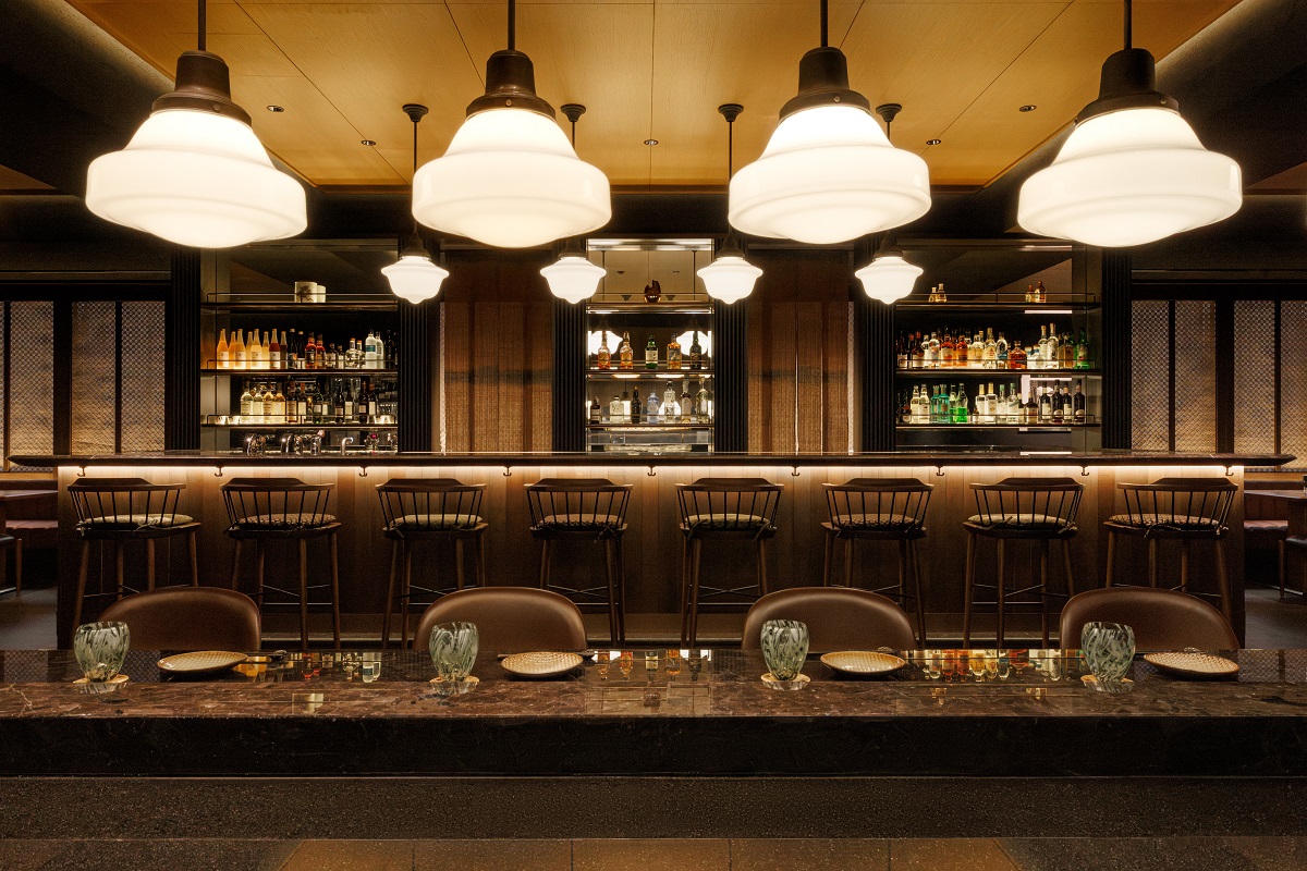 lights above table and bar seating in Capella Kyoto