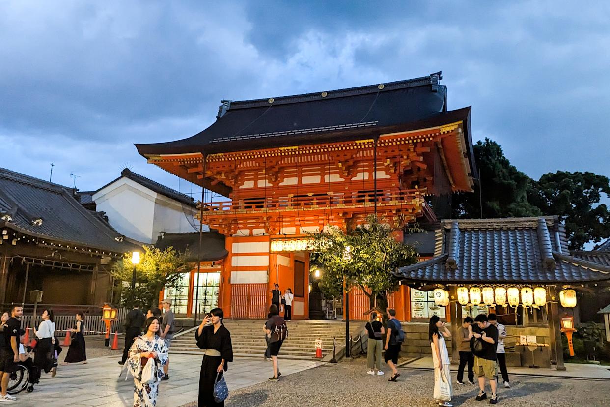 Structure in Japan lit up as the sun