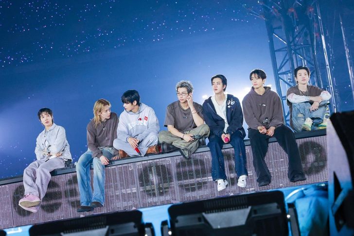 Members of K-pop boy band BTS, from left, J-Hope, Jimin, V, RM, Jin, Jung Kook and Suga, perform during the Tokyo leg of the group's 'ARIRANG' world tour at Tokyo Dome, Saturday. Courtesy of BigHit Music