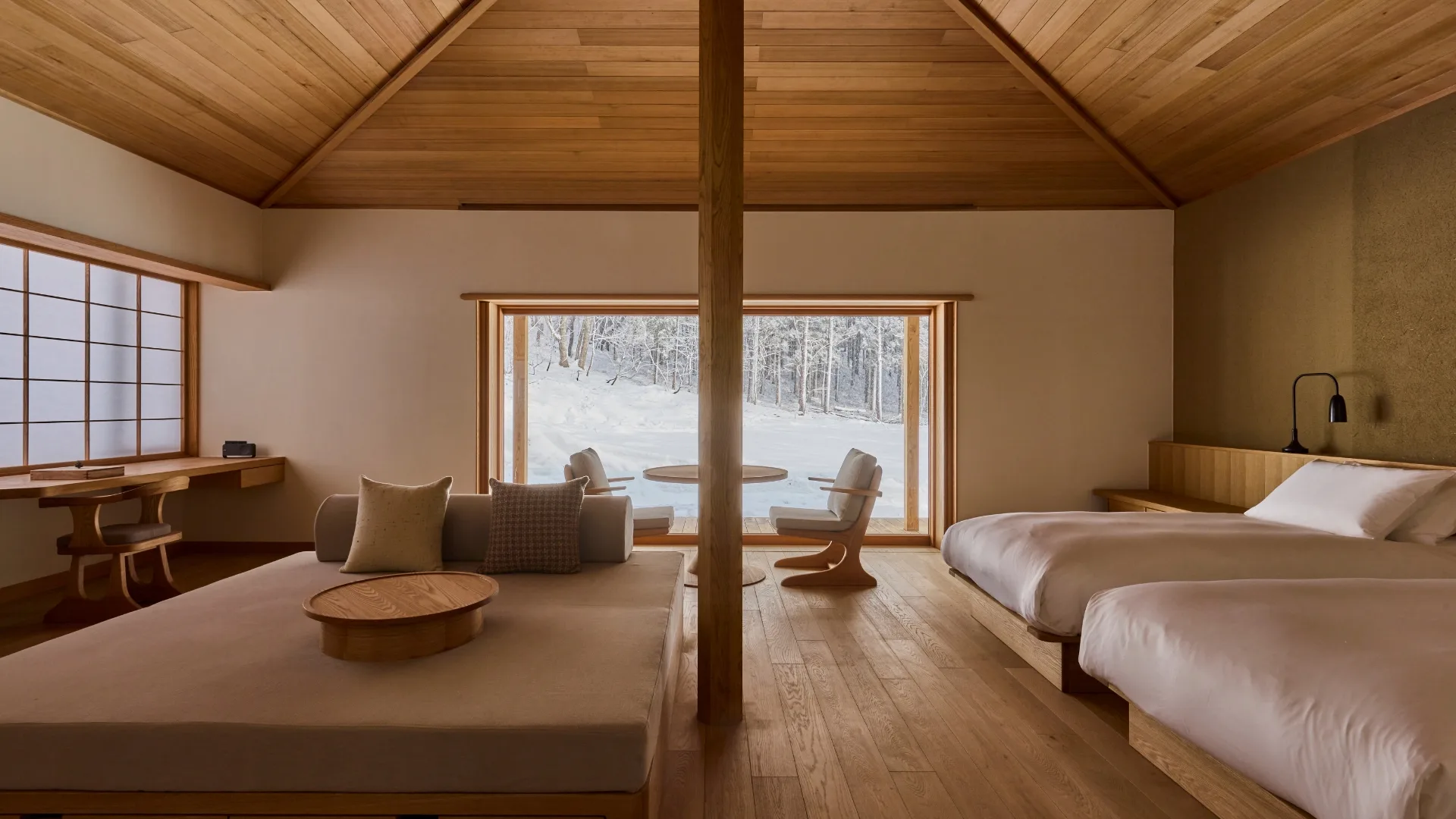 Nature prevails at the timber-clad Azuma Farm in Koiwai 