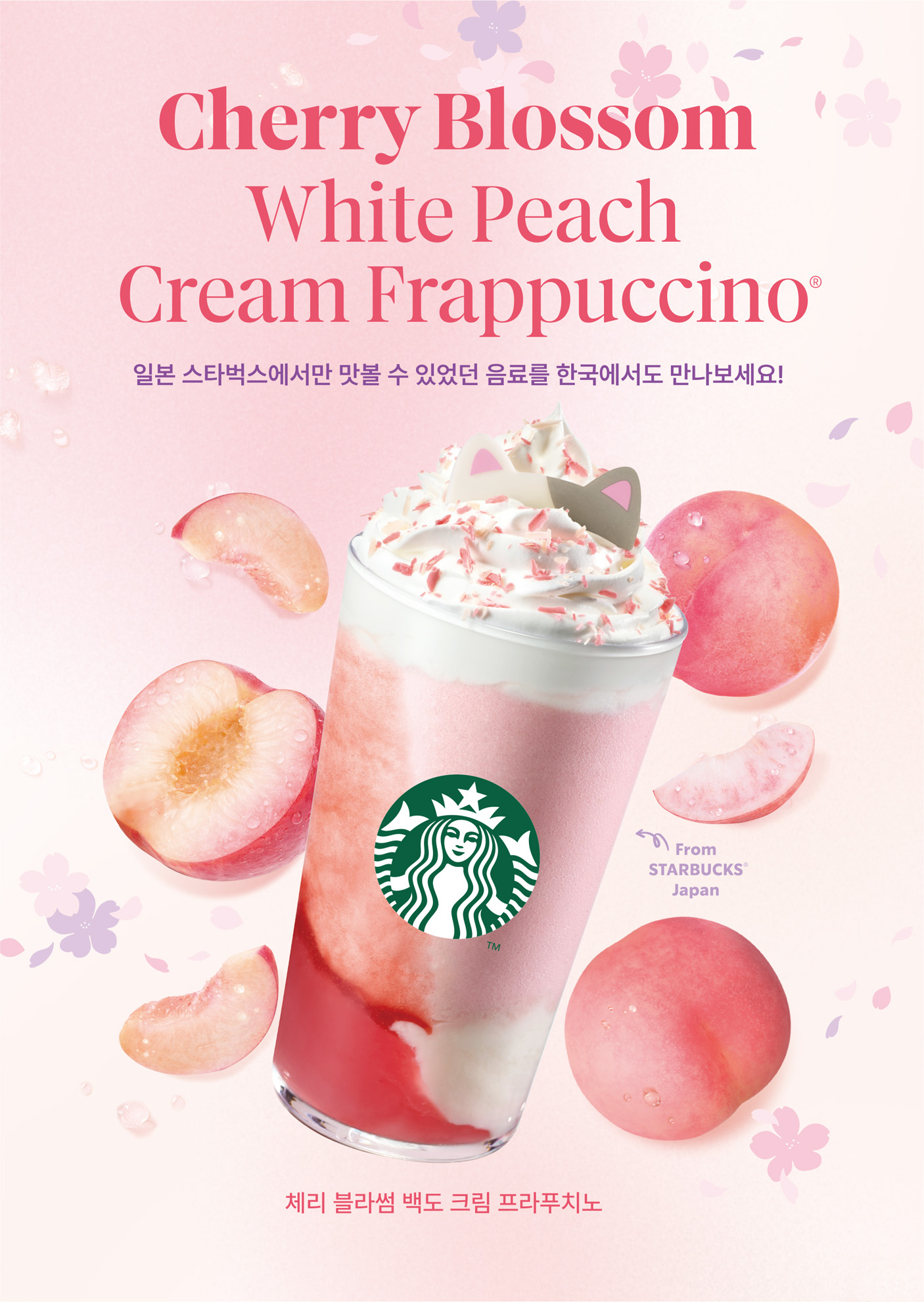 Promotional poster for the Cherry Blossom White Peach Frappucino [STARBUCKS KOREA]