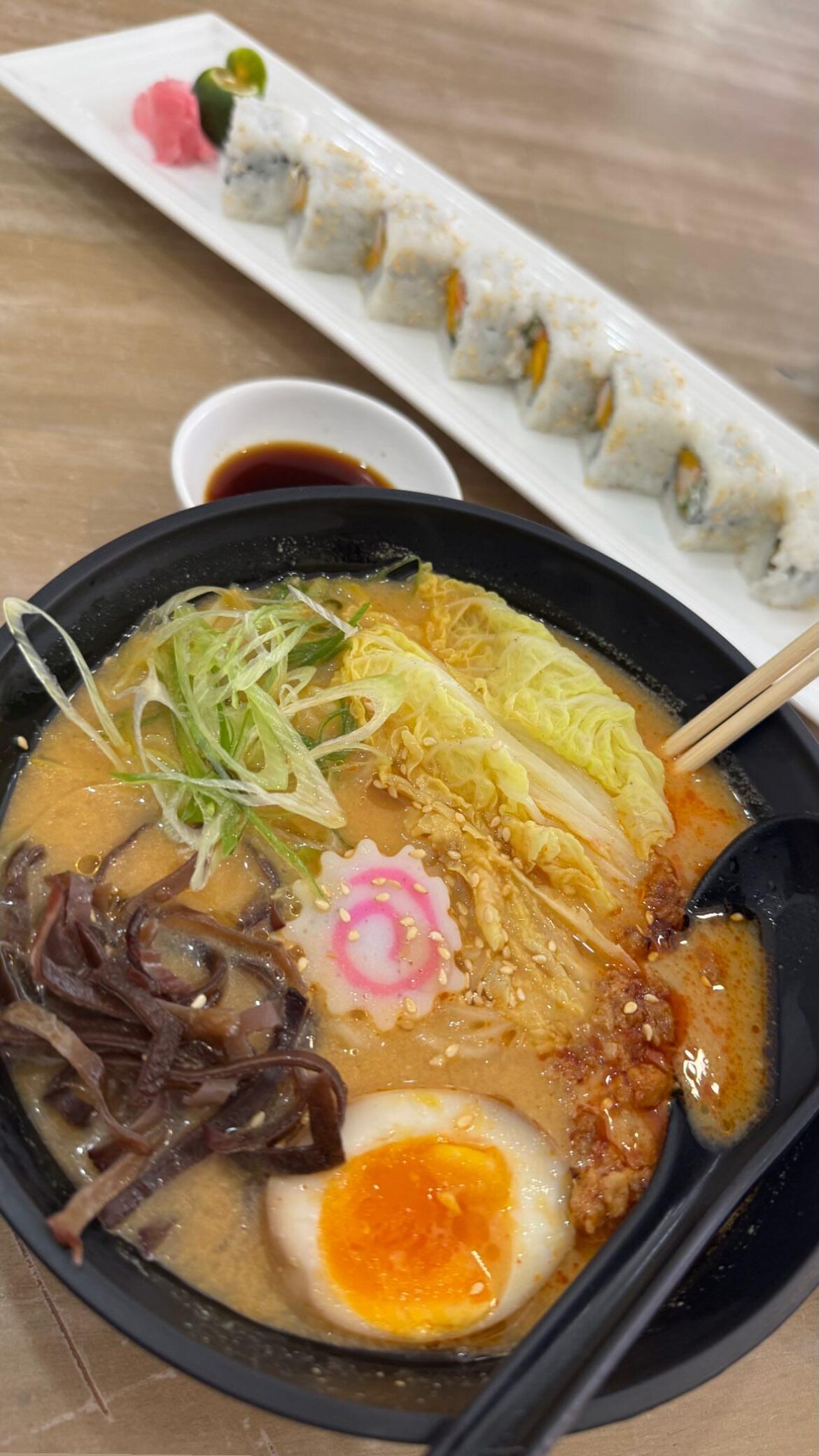 Spicy miso ramen + sushi roll combo