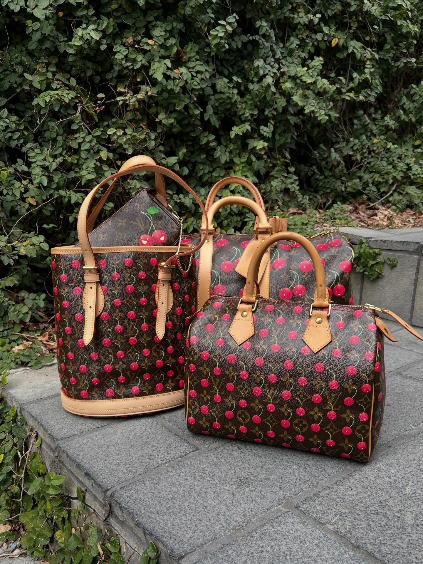 Photo of red cherry Louis Vuitton vintage bags from vintage store in Tokyo.